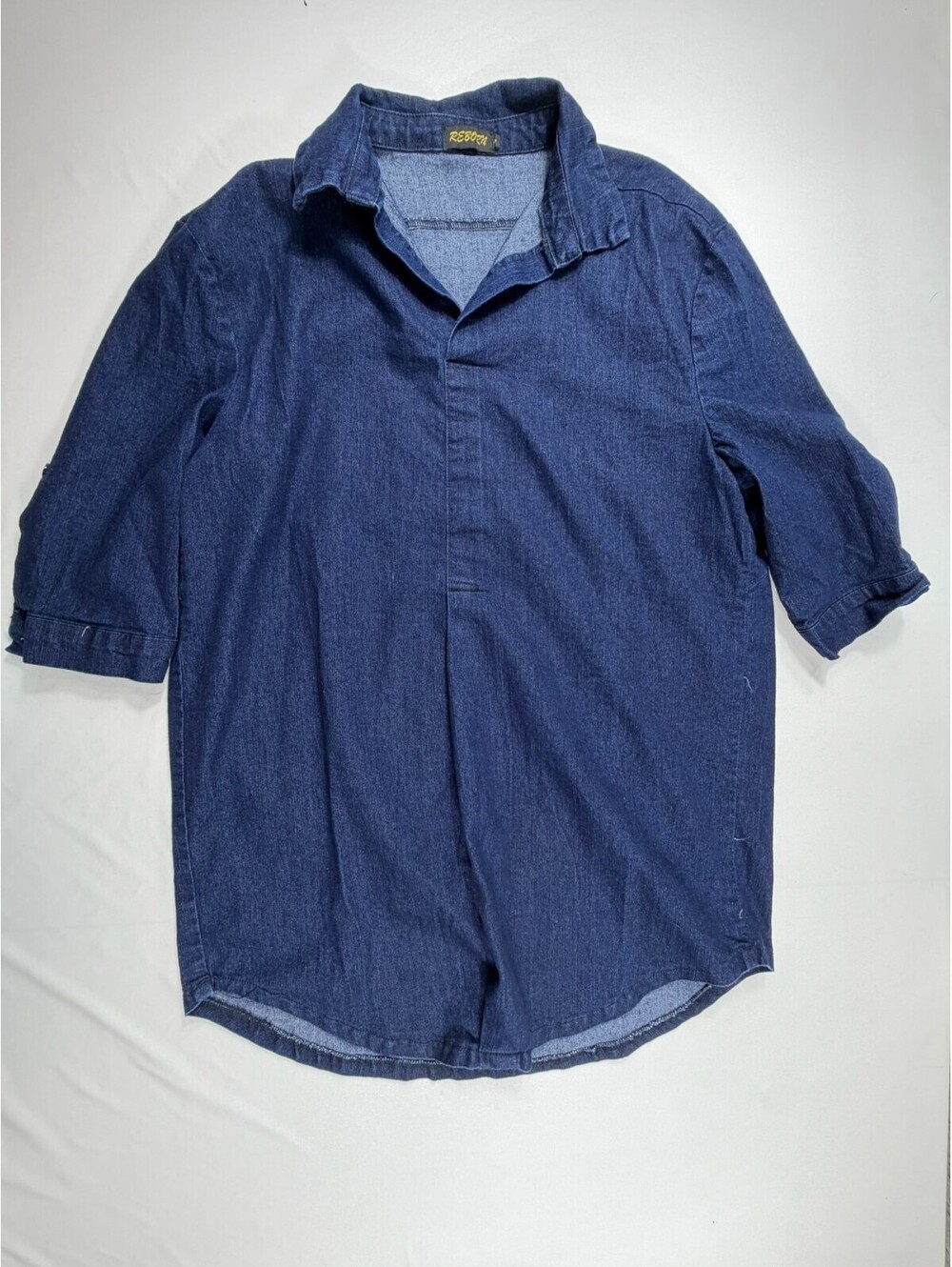 Reborn Dark Blue Denim Shirt with 3/4 Sleeves